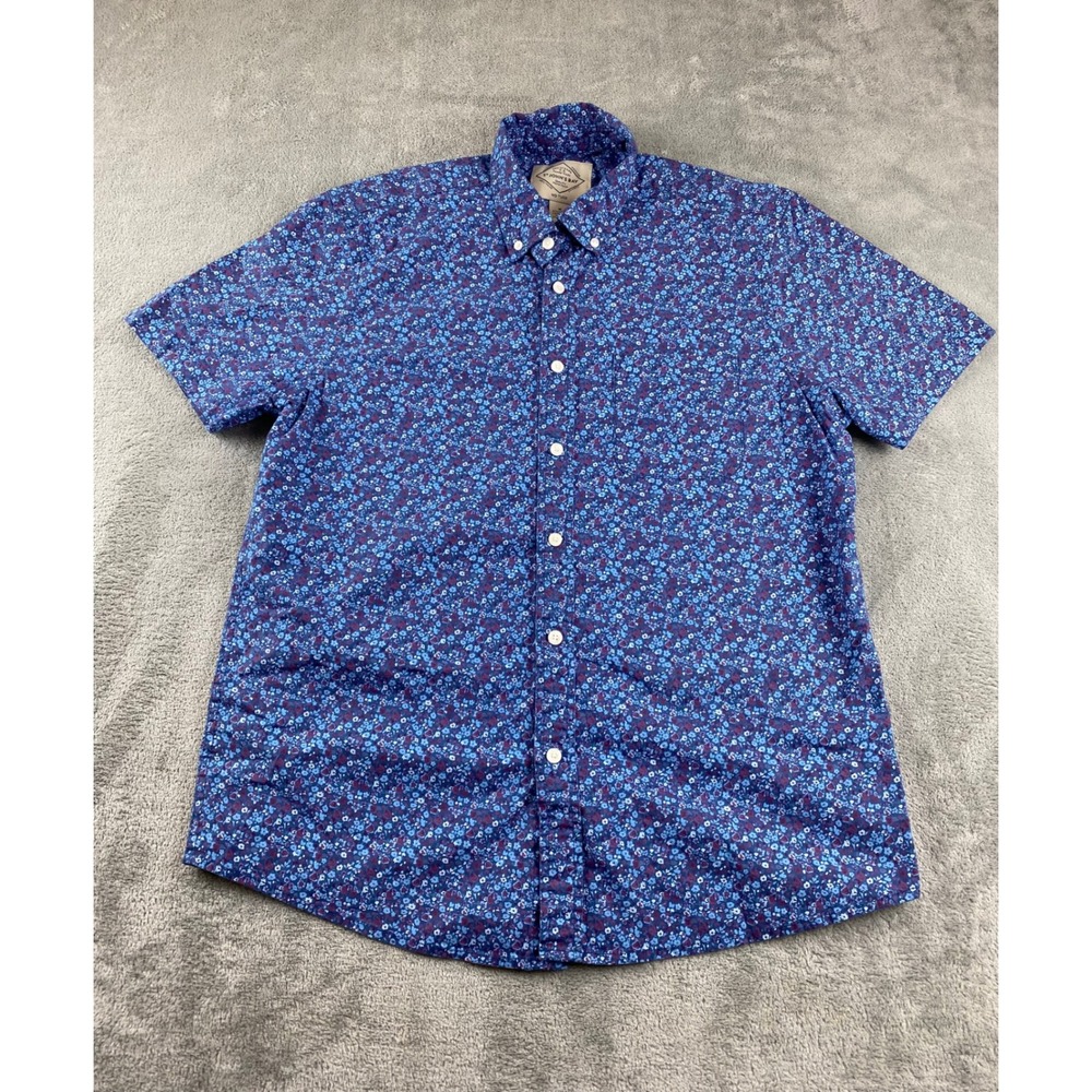 St John's Bay Mens Floral Button Up Short Sleeve Shirt - Blue -‎ Medium